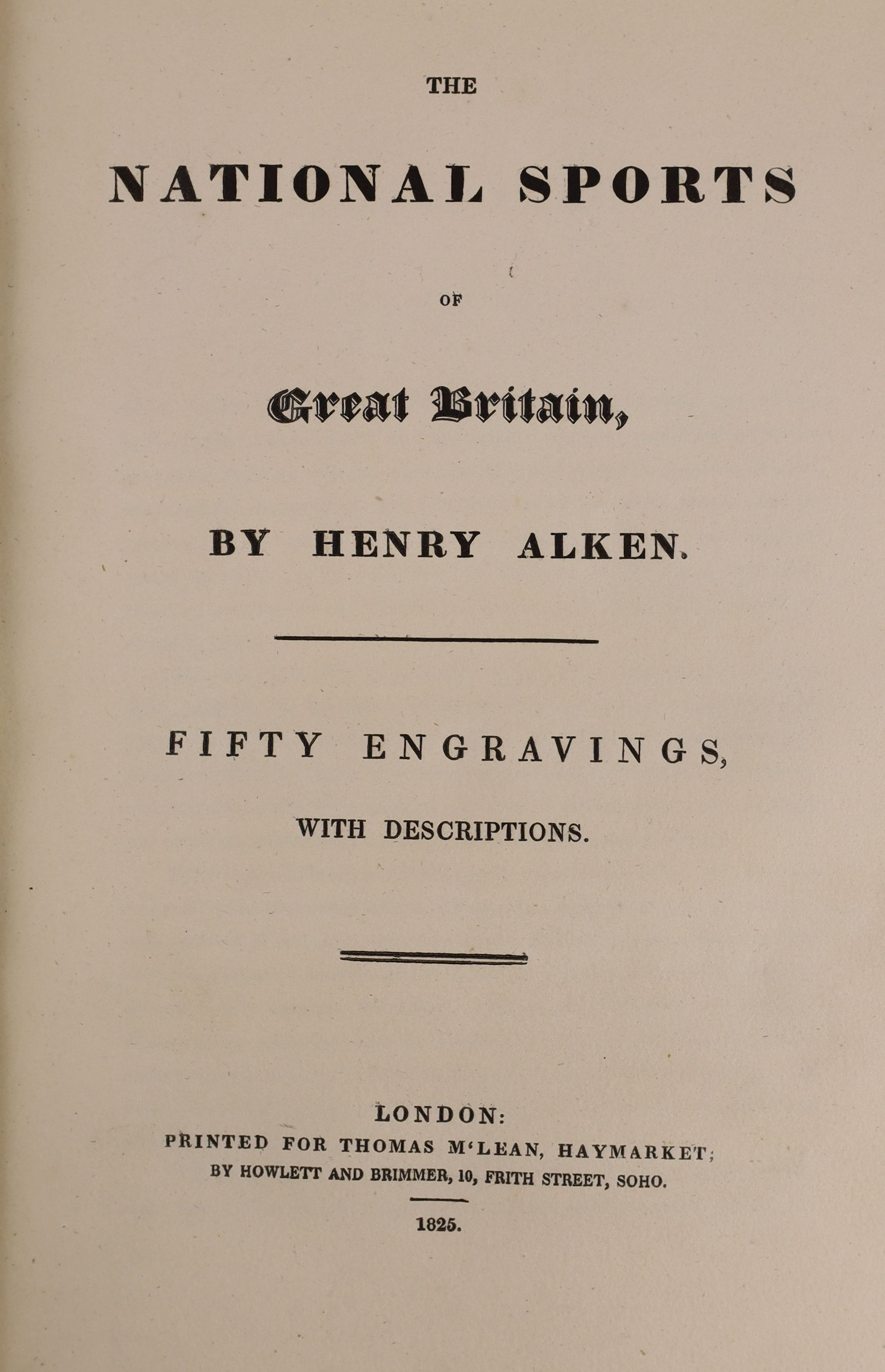 Allen, Henry - The National Sports of Great Britain, 4to, half red morocco gilt, with 50 hand-coloured plates, Thomas M’Lean, London, 1825